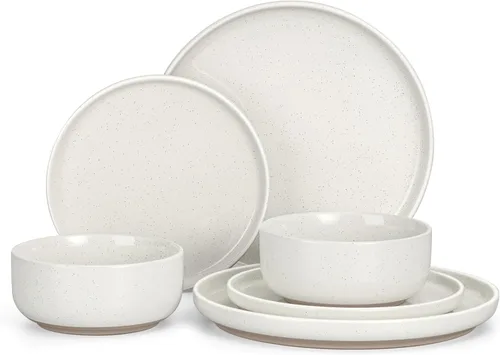 Miniatura 34 de HaWare Juego de vajilla de gres, juego de platos y tazones de 12 piezas para 4, juego de vajilla para casa restaurante, blanco lechoso moteado