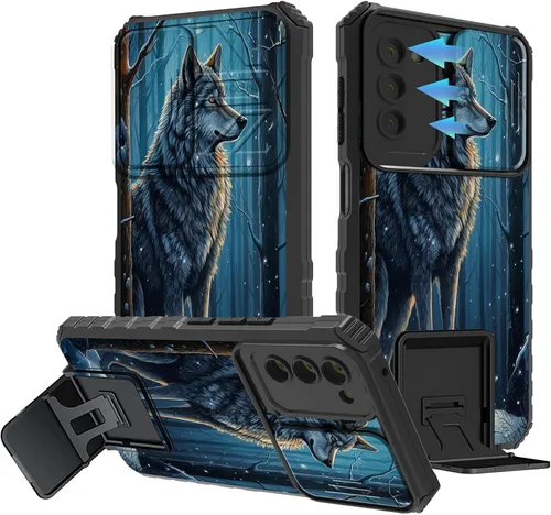 Miniatura 1164 de Funda para Samsung Galaxy S22 Ultra 5G, Galaxy S22 Ultra con cubierta de cámara deslizante, funda resistente de doble capa con función atril Black