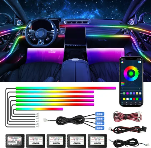 Miniatura 13 de Luces de acrílico para interiores de automóvil, accesorios de automóvil, tira de luces LED 10 en 1 con control de aplicación, 175 pulgadas, 593