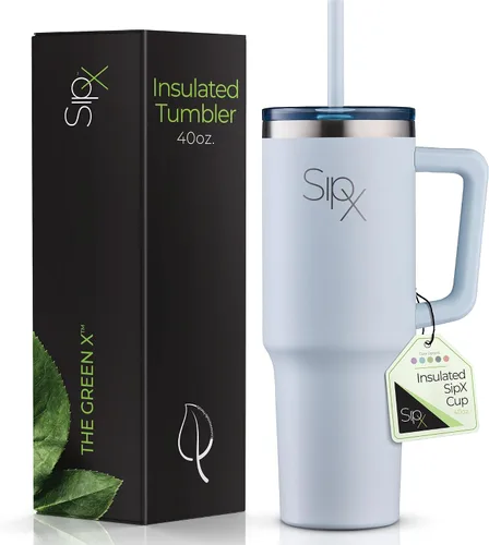 Miniatura 11 de SipX™ Vaso aislado de 30 onzas con asa y pajita, acero inoxidable aislado al vacío, a prueba de fugas, apto para portavasos - Perfecto para café