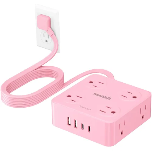 Miniatura 19 de SMALLRT - Cable de extensión con múltiples tomas, extensor de salida con protector de sobretensiones, enchufe plano de 6.5 pies con puertos USB, 8