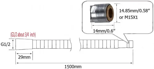 Miniatura 2 de Grifo desplegable para fregadero de baño de cocina de 1/2 pulgada IPS negro trenzado manguera de cabeza extraíble de 59 pulgadas o 59.1 in