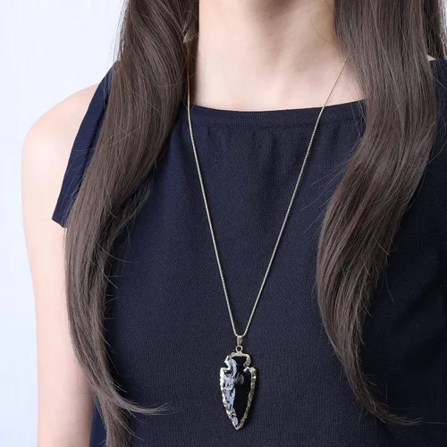 Miniatura 2 de COAI Collar de cristal crudo de obsidiana negra con punta de flecha, Piedra, Obsidiana