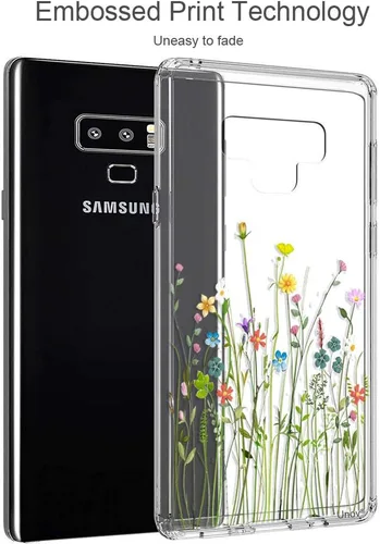 Miniatura 4 de Unov Funda compatible con Galaxy Note 9, transparente con diseño de TPU suave, absorción de golpes, delgada, diseño floral en relieve, cubierta