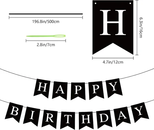 Miniatura 7 de Hooqict Cartel de feliz cumpleaños negro para telón de fondo, decoraciones de cumpleaños negras para hombres y mujeres, suministros de fiesta