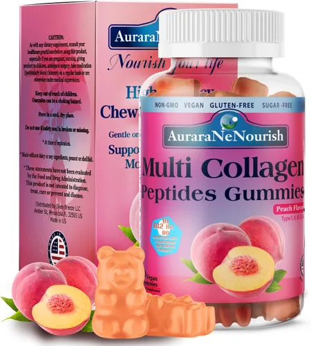 Gomitas de péptidos de colágeno múltiple, sin azúcar, hidrolizadas, 5000 mg de proteína, tipo I, II, III, V, X, con biotina, ácido hialurónico,