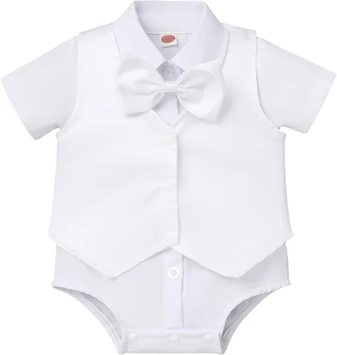 Miniatura 2 de IBTOM CASTLE Traje de bautizo para bebé, traje formal con corbatín, chaleco, pantalones cortos, esmoquin de boda, conjunto de caballero