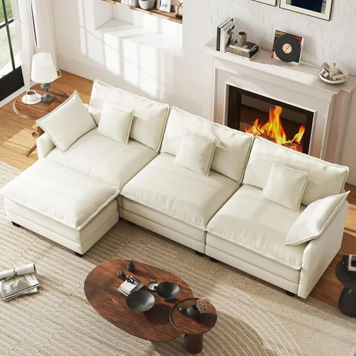 Miniatura 47 de WorthFurni Sofá Seccional Modular de 111.4", Sofá de Nube en Forma de U con 2 Otomanas Móviles, Cómodo Sofá de Chenille de Asiento Profundo