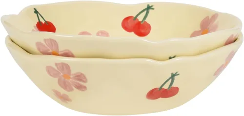 Miniatura 10 de Koythin - Cuencos para ensalada, lindos cuencos de cerámica con flores azules, cuenco de servir amarillo crema para pasta, cereal, fruta, sopa