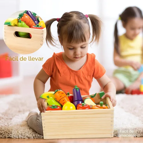 Miniatura 5 de Comida de juguete de madera para niños pequeños, juego de corte de frutas y verduras para niños, accesorios de cocina de juguete para niños y niñas