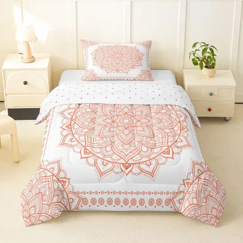 Miniatura 45 de Erosebridal Chic - Juego de edredón de flores tamaño Queen, juego de ropa de cama estética con mandala, juego de edredón gris turquesa, juego
