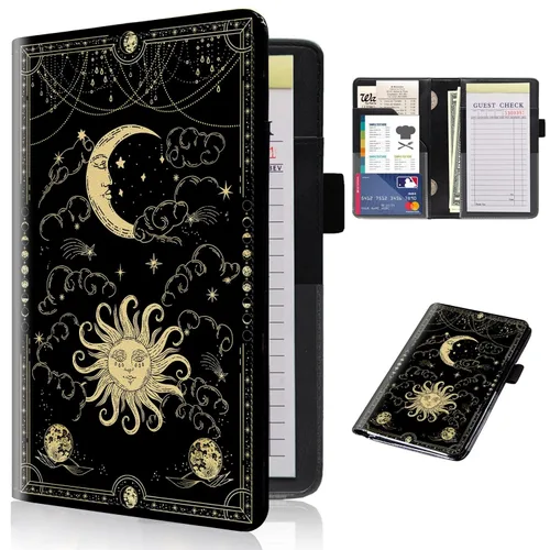 Miniatura 40 de Libros de servidor para camareras con bolsillo con cremallera – Libro de camarera gótico pastel con calavera de bruja, organizador de dinero
