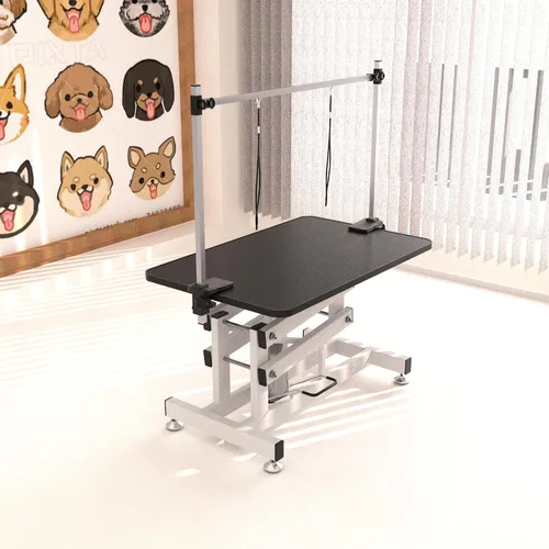 Mesa hidráulica de aseo para mascotas con brazo ajustable, estructura de elevación en Z, carga máxima, 330 libras, mesa profesional de aseo para