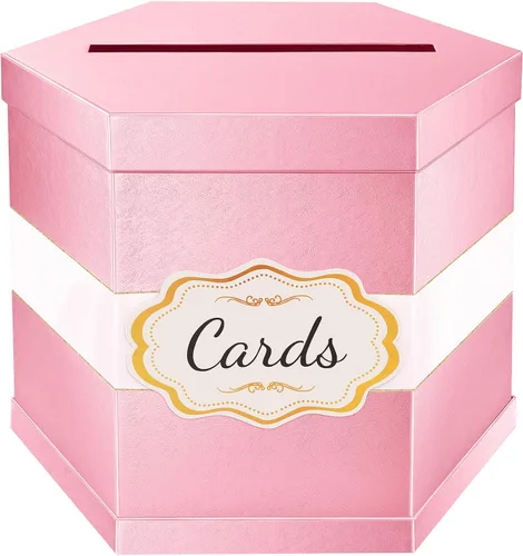 Miniatura 9 de ROSEGLD Caja de tarjetas, caja de recepción de tarjetas con cinta de 14 x 12 x 12 pulgadas, elegante soporte para tarjetas para bodas, graduaciones