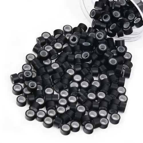 Miniatura 84 de Vlasy 100 Piezas Cuentas de Nano Anillo con Forro de Silicona para Extensiones de Cabello Humano con Nano Anillo 5 Colores Opcionales (Negro)