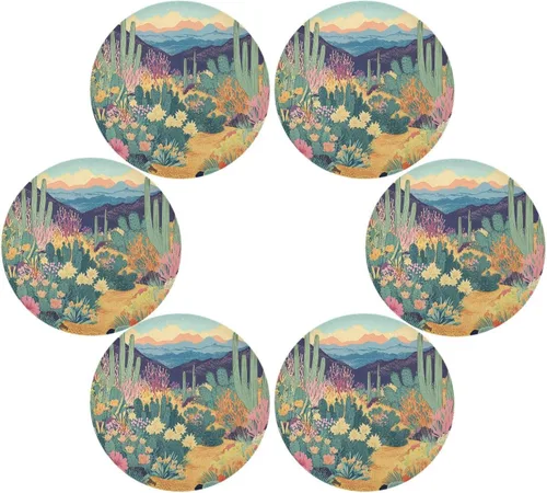 Manteles individuales redondos de desierto con flores florecientes de cactus, manteles individuales reutilizables de Navidad para mesa de comedor,