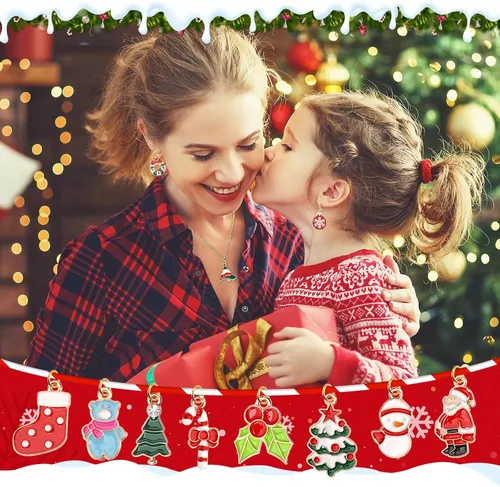 Miniatura 6 de SANNIX 350 dijes de Navidad para hacer joyas, dijes de esmalte dorado para manualidades, pulseras, collares, aretes, suministros de manualidades