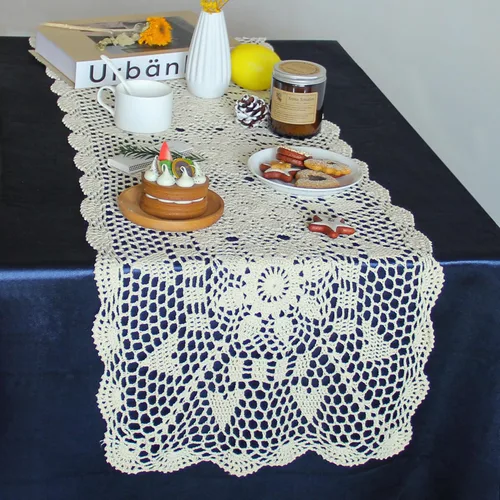 Miniatura 3 de kilofly camino de mesa rectangular de encaje hecho a mano a ganchillo, varios tamaños, Beige