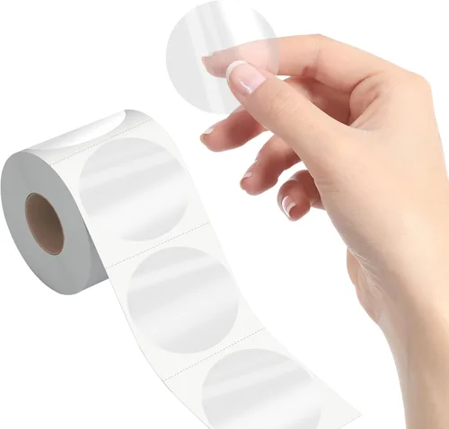 Miniatura 14 de 1000 calcomanías redondas transparentes, transparentes, autoadhesivas, paquete con línea de perforación para sobres, cajas y embalaje de regalo