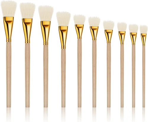 Cunhill Juego de 10 pinceles dorados para mezclar pelo de cabra y fregona, cepillo de pintura de hojas doradas, 10 tipos de copos de lámina metálica