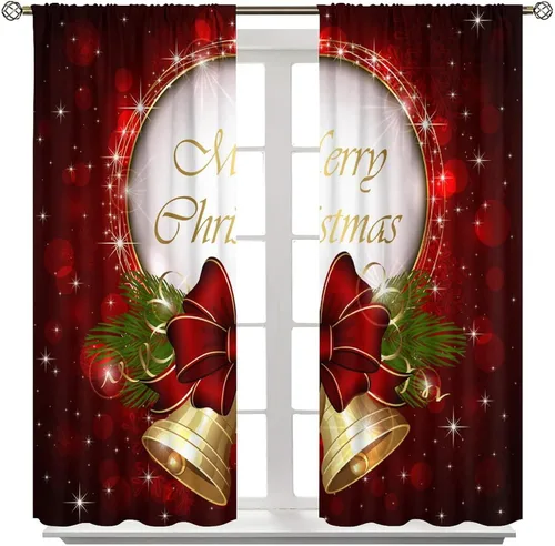 Miniatura 8 de Cortina opaca de Navidad para ventana, campanas de Navidad, festivales, decoración de atmósfera, cortina para sala de estar, habitación