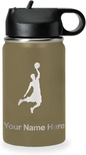Miniatura 26 de LaserGram Botella de agua personalizada, hombre haciendo slam dunk de baloncesto, de acero inoxidable, de doble pared con aislamiento al vacío