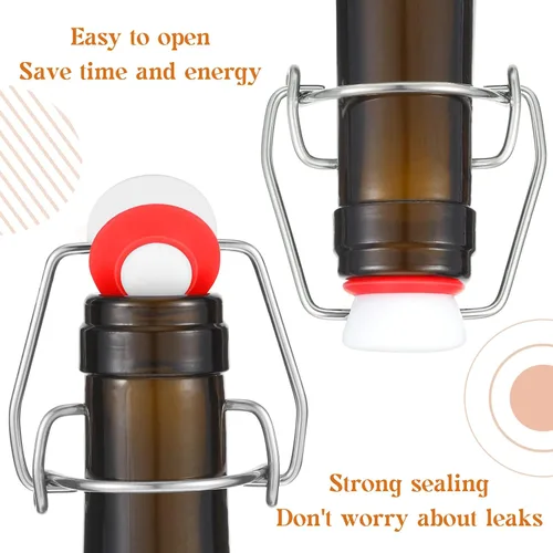 Miniatura 4 de Meanplan 6 tapas de repuesto para botellas con tapa abatible con 6 juntas de silicona de sellado, tapón superior abatible para botellas de vidrio