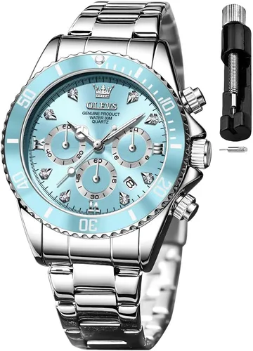 Miniatura 11 de OLEVS - Reloj de mujer de moda, reloj de vestir con diamantes, para mujer, analógico, de cuarzo, acero inoxidable, impermeable, luminoso, con fecha
