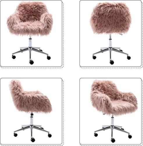 Miniatura 6 de KCC Silla de Escritorio de Oficina Esponjosa, Sillón Giratorio Moderno de Pelo Sintético con Ruedas, Sillas de Tocador de Acento Elegantes Suaves