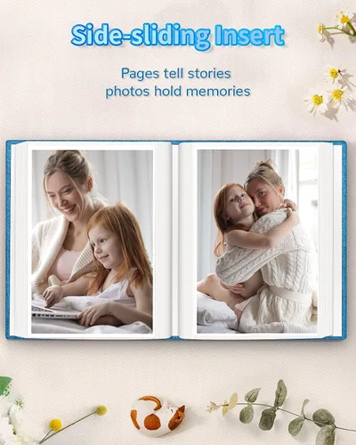 Miniatura 5 de Álbum de fotos Artfeel 4x6 con 100 bolsillos, álbumes de fotos deslizables, libro de recuerdos con cubierta de lino y ventana frontal, libro de Azul