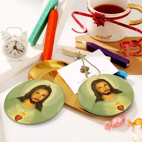Miniatura 2 de Sagrado Corazón de Jesús (1) Adornos de cerámica para colgar en la familia, adornos colgantes de cerámica