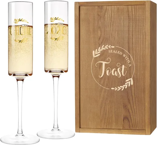 Miniatura 9 de AW BRIDAL Regalos de boda para parejas 2026, regalo de compromiso para él y ella, juego de copas de champán y tazas de cerveza de vidrio esmerilado