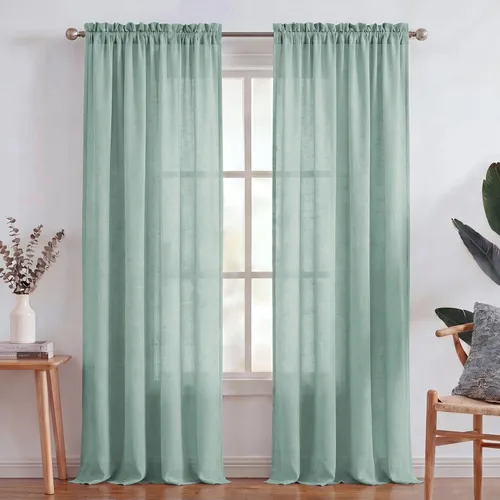 Miniatura 29 de Turquoize cortinas traslúcidas de lino natural, cortinas semitransparentes, cortinas de arpillera con bolsillo para cortinero, paneles para ventana