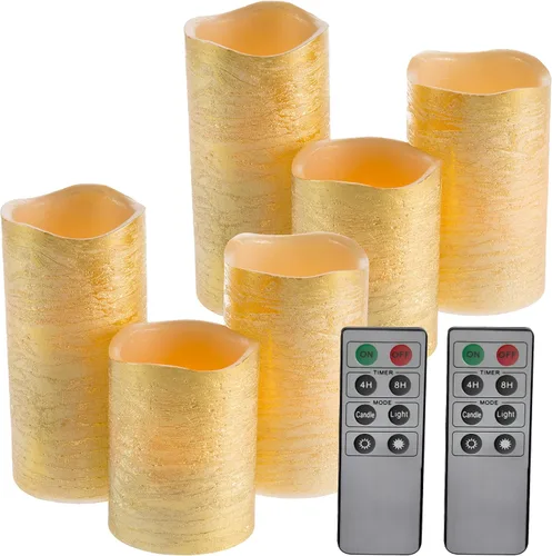 Miniatura 8 de Lavish Home Juego de 3 velas LED sin llama con control remoto, velas de pilar de cera real con temporizador y acabado metálico envejecido (plateado)