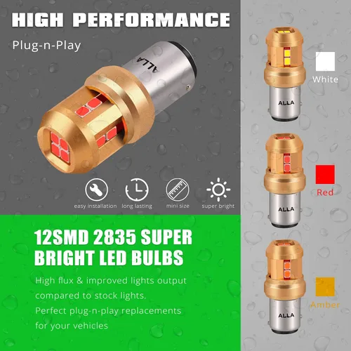 Miniatura 4 de Alla Lighting Bombillas LED miniatura BAY15D Base 7528 1157 de 12 V, blanco xenón 6000 K, señal súper brillante, marcha atrás de respaldo, freno