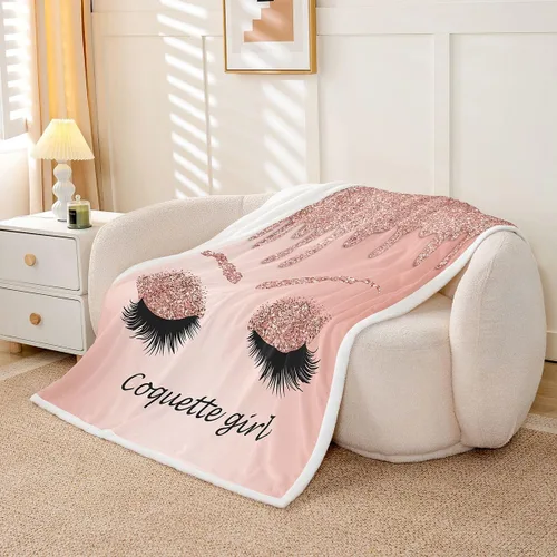Erosebridal Manta de vellón de pestañas de 40 x 50 pulgadas, hermosa manta de maquillaje femenino para niñas y mujeres, decoración de dormitorio de