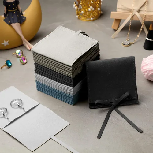 Miniatura 5 de Lothee 40 piezas de bolsas de joyería de microfibra de 8x8 cm, lujosas bolsas de regalo pequeñas con lazo de microfibra para joyería, estilo sobre