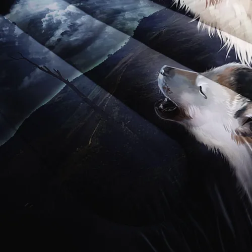 Miniatura 5 de Datura home - Juego de edredón para niños con lobo de tormenta para niños y niñas, edredón de lobo acuarela con nubes oscuras y animales salvajes