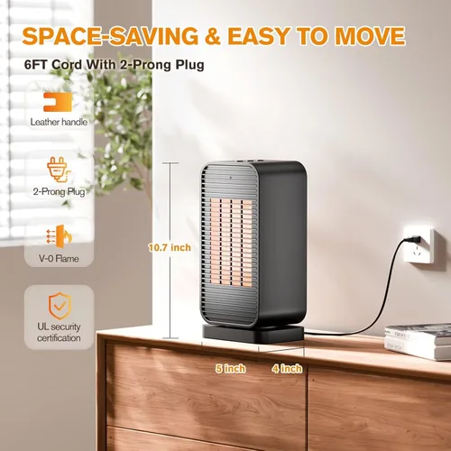 Miniatura 6 de Calentadores de espacio eléctricos portátiles para uso en interiores, mini calentador de espacio y ventilador combo, pequeño calentador
