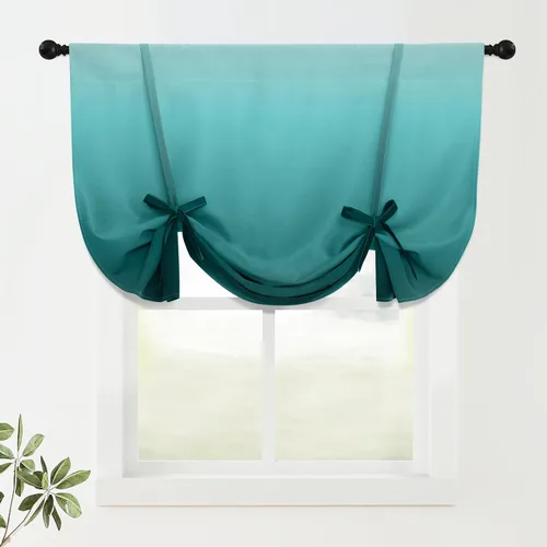 Miniatura 76 de COSVIYA Cortinas 100% Opacas Azul Degradado con Lazos Ajustables para Cocina Aislamiento Térmico Oscurecimiento de Habitación Cenefa con Bolsillo