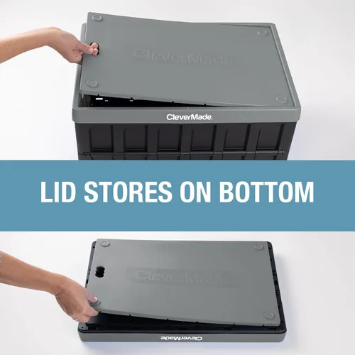 Miniatura 3 de CleverMade Contenedores de almacenamiento plegables con tapas - Ocean paquete de 3, 62L - Contenedores de plástico apilables, cajas de organización