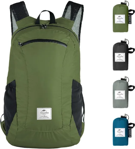 Naturehike Mochila de senderismo ligera de 18 litros, mochila plegable impermeable para acampar, ultraligera para viajes, avión, adultos Verde Pino