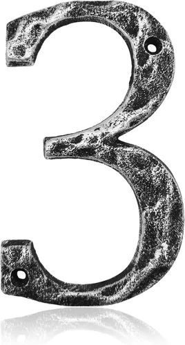 Números de casa de 5.5 pulgadas, número único de dirección de metal de hierro fundido para puerta exterior o delantera, acabado plateado antiguo