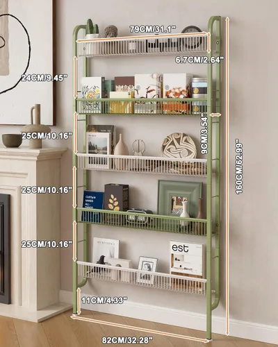 Miniatura 2 de UMDONX Estante de baño estrecho de 5 niveles, estante de almacenamiento delgado que ahorra espacio, estantería estrecha para baño y cocina