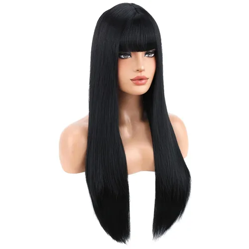 Miniatura 3 de BERON Pelucas negras de cabello largo liso con flequillo, para mujer, a la moda, resistente al calor, sintético, aspecto natural, para fiesta