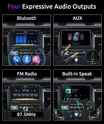 Miniatura 5 de Radio estéreo para automóvil con AppIe Carplay Android Auto Airplay MirrorLink, podofo 7 pulgadas 1080P Flip Out Car Radio Bluetooth FM Radio HD