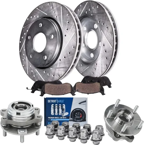 Miniatura 17 de Detroit Axle - Kit de freno para Mercedes-Benz C300 2015-2023, C350e 2016-2018 2015 C400, rotores perforados y ranurados Reemplazo de pastillas