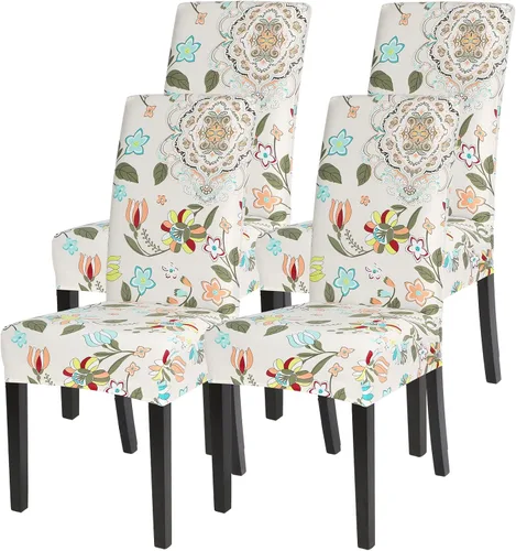Miniatura 90 de SearchI Juego de 4 fundas para sillas de comedor, elásticas con estampado floral, fundas deslizables para sillas Parsons de spandex, removibles