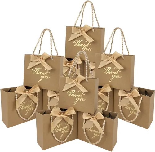 Miniatura 14 de TKSBAG Paquete de 50 pequeñas bolsas de regalo de agradecimiento con asas de 5.5 x 2.3 x 4.7 pulgadas, mini bolsas de regalo negras a granel