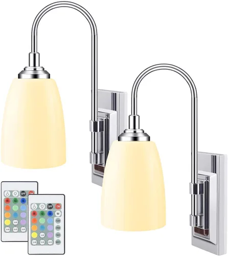 HONWELL Lámpara de pared LED que funciona con pilas, para interiores, inalámbrica, 2 unidades, 2 unidades, control remoto, multicolor, aplique de